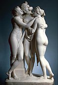 Le tre Grazie (Cele Trei Grații); de Antonio Canova; 1815-1817; marmură; 173 × 97,2 × 57 cm; Muzeul Victoria și Albert (Londra)