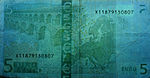 5 euro note under UV light (Reverse)