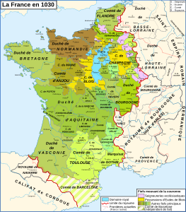 Vers 1030, le Forez à l'ouest du royaume de Bourgogne.