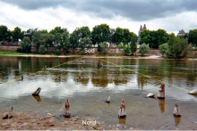 vue des vestiges de pieux d'un pont antique