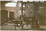 Narrow gauge rolling stock under restoration in Volos Engine Sheds.