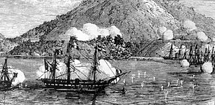 French warships off Đà Nẵng (Tourane) September 1858. What started as a punitive campaign against the Vietnamese, had turned into a long, bitter and costly defeat for the Franco-Spanish Force.