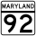 Maryland Route 92 marker