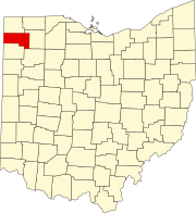 Kort over Ohio med Defiance County markeret