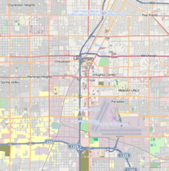 Mapa konturowa Las Vegas, w centrum znajduje się punkt z opisem „Monte CarloResort and Casino”