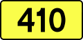 English: Sign of DW 410 with oficial font Drogowskaz and adequate dimensions.