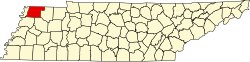 map of Tennessee highlighting Obion County