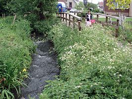 Kronkel van de Koudebeek tussen Deurne rechts en Wommelgem links.