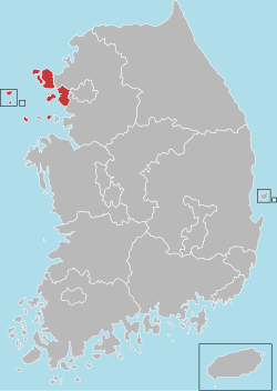 Map o Sooth Korea wi Incheon heichlichtit