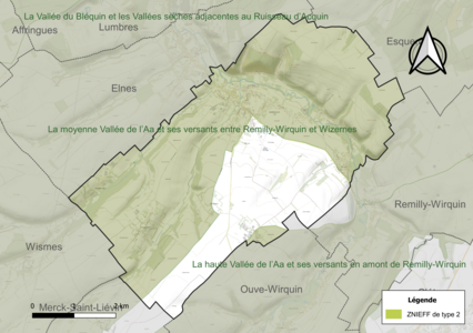 Carte des ZNIEFF de type 2 sur la commune.