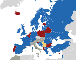 Um mapa colorido dos países da Europa