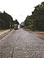 Endhaltestelle Wasserwerk der Friedrichshagener Straßenbahn, noch liegen die Gleise der Kuppelendstelle, 1991