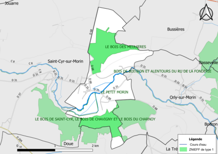 Carte des ZNIEFF de type 1 de la commune.