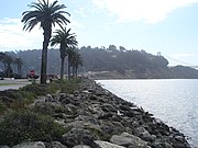 Looking south towards Yerba Buena Island and the Bay Bridge from the western shore.