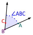 Merkitty kulma voidaan merkitä kulma B tai kolmikirjaimisena kulma ABC.