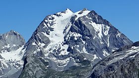 Vue de la Grande Casse et du glacier des Grands Couloirs depuis le Petit mont Blanc au sud-ouest.