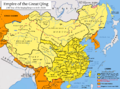 Image 42The Qing Empire in 1820, with provinces in yellow, military governorates and protectorates in light yellow, tributary states in orange. (from History of Taiwan)