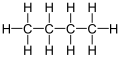 Formula rangka butana dengan atom-atom hidrogen dan karbon