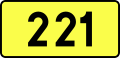 English: Sign of DW 221 with oficial font Drogowskaz and adequate dimensions.