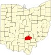 State map highlighting Hocking County