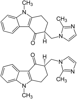 (S)-ondansetron (boven) en (R)-ondansetron