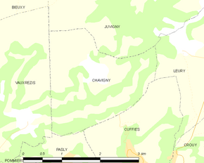 Poziția localității Chavigny. Aisne