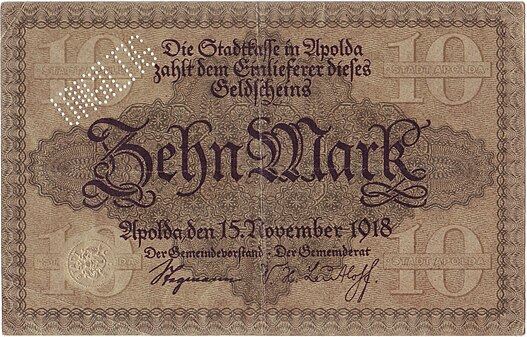 10-Mark-Schein der Stadt von 1918