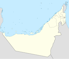 Mapa konturowa Zjednoczonych Emiratów Arabskich, u góry po prawej znajduje się punkt z opisem „QIW”