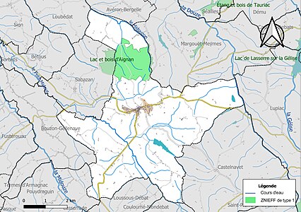 Carte de la ZNIEFF de type 1 sur la commune.