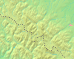 Mapa konturowa Gorganów, na dole nieco na prawo znajduje się punkt z opisem „schronisko”