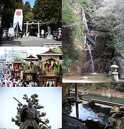 Left:Kumano Hongū Taisha, Kumano Festival, held on every July, Statue of Musashibō-Benkei, Right:Kizetsu Gorge, Ryūjin Spa (all item for above to bottom)