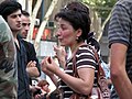 Georgian refugees from South Ossetia asking for help outside the Georgian parliament in Tbilisi 2008-08-10.