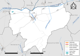 Carte en couleur présentant le réseau hydrographique de la commune