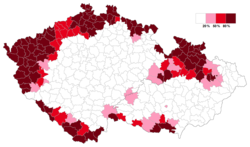 Německé osídlení během 30. let 20. století[1]      0-20%      20-50%      50-80%      80-100%