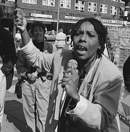 GroenLinks kandidaten in Amsterdam-West, vooraan Ellin Robles (1989)