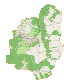 Mapa konturowa gminy Olkusz, po prawej znajduje się punkt z opisem „Kosmolów”