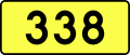 English: Sign of DW 338 with oficial font Drogowskaz and adequate dimensions.