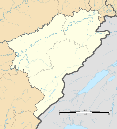 Mapa konturowa Doubs, u góry po prawej znajduje się punkt z opisem „Présentevillers”