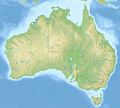 Mapa konturowa Australii, na dole po prawej znajduje się punkt z opisem „źródło”, powyżej na lewo znajduje się również punkt z opisem „ujście”