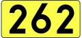 English: Sign of DW 262 with oficial font Drogowskaz and adequate dimensions.