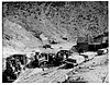 Locomotives and other rolling stock at the Gilpin Tramway enginehouse circa 1895