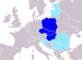 Central Europe according to Peter J. Katzenstein (1997)   The Visegrád Group countries are referred to as Central Europe in the book[50]   countries for which there's no precise, uncontestable way to decide whether they are parts of Central Europe or not[51]