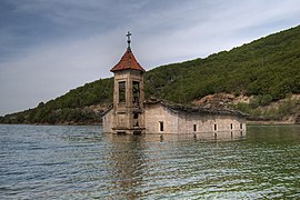 The submerged St. Nicholas Church, Mavrovo