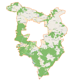 Mapa konturowa gminy wiejskiej Bełchatów, blisko górnej krawiędzi po lewej znajduje się punkt z opisem „Podwody”