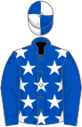 Royal blue, white stars, royal blue sleeves, quartered cap