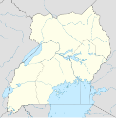 Mapa konturowa Ugandy, u góry znajduje się punkt z opisem „ULU”