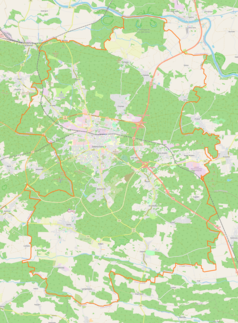 Mapa konturowa Zielonej Góry, u góry po lewej znajduje się punkt z opisem „Lotnisko Zielona Góra-Przylep”