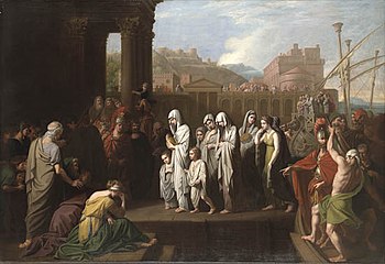 Benjamin West, Agrippine accostant à Brindes avec les cendres de Germanicus, 1768, Yale University Art Gallery.