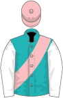 Green, pink sash, white sleeves