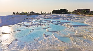 Aegean Region: Pamukkale in Denizli Province has snow-white color from travertine buildup.[309]